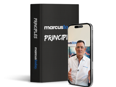 Marcus Today principles book with mobile phone screen of Marcus Padley